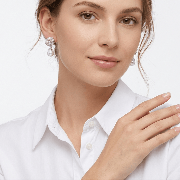 Angel's Rose Pearl Drop Earrings - Gem Vivi