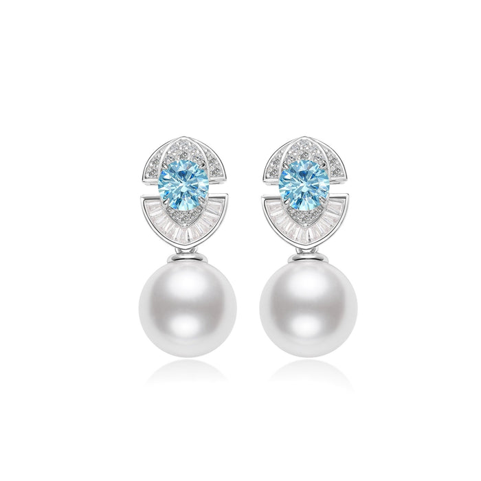 Aquamarine and Pearl Drop Earrings - Gem Vivi