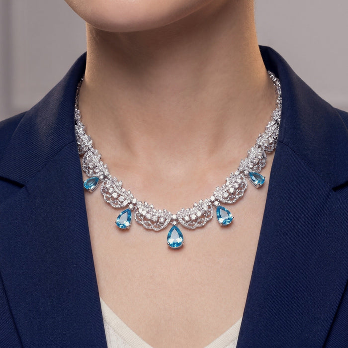 Azure Petal Waterfall Necklace - Gem Vivi