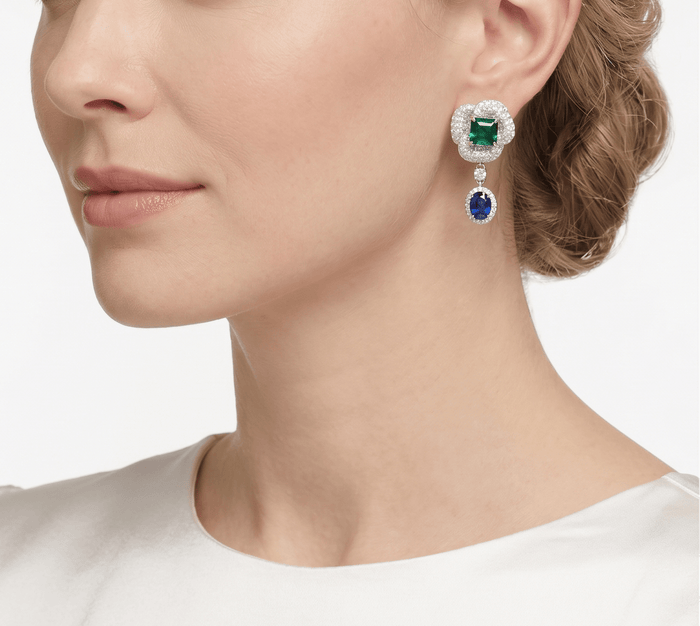 Blossom Emerald & Sapphire Drop Earrings - Gem Vivi