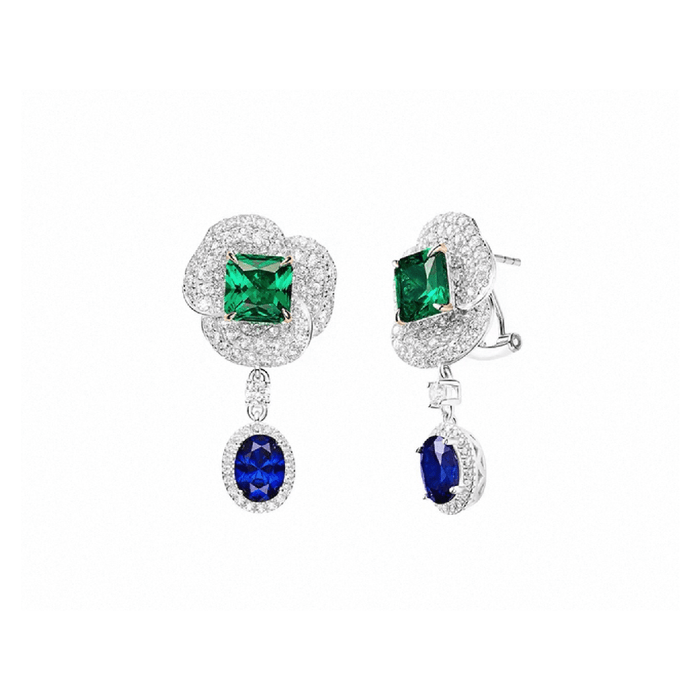Blossom Emerald & Sapphire Drop Earrings - Gem Vivi