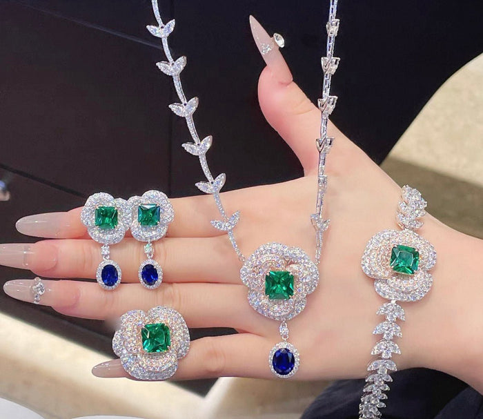 Blossom Emerald & Sapphire Drop Earrings - Gem Vivi