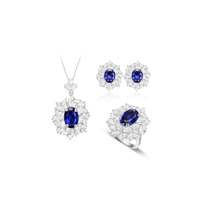 Blue Midnight Royale Marquise Halo Pendant - Gem Vivi