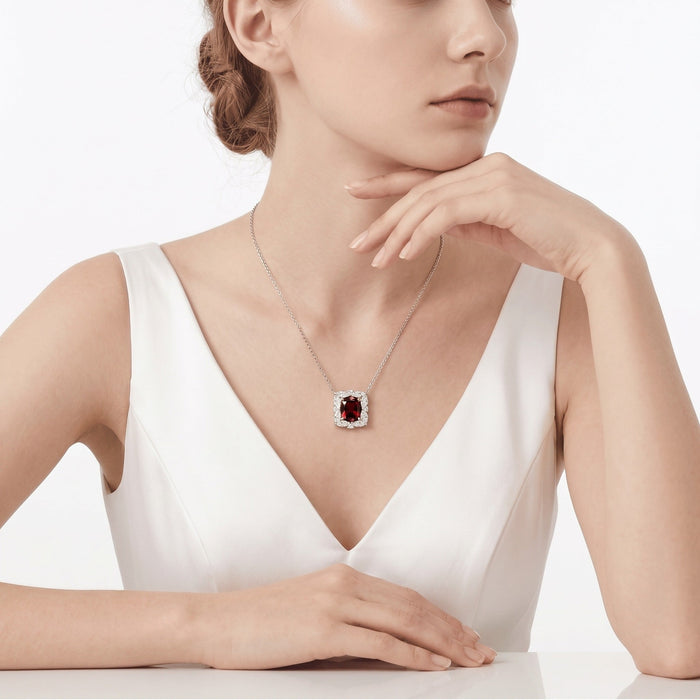 Blue Sapphire Bloom Halo Pendant Necklace - Gem Vivi