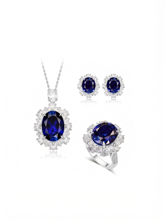 Blue Sapphire Large Halo Pendant Necklace - Gem Vivi