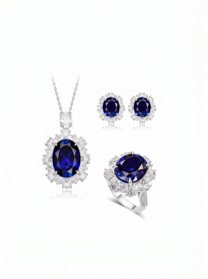 Blue Sapphire Large Halo Ring - Gem Vivi