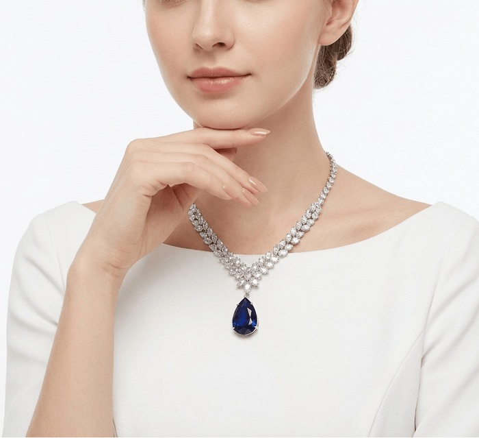 Blue Sapphire Teardrop Necklace - Gem Vivi