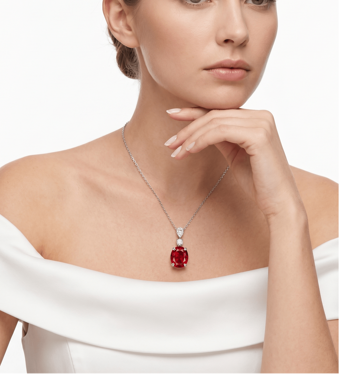 Callie Oval Ruby Pendant Necklace - Gem Vivi