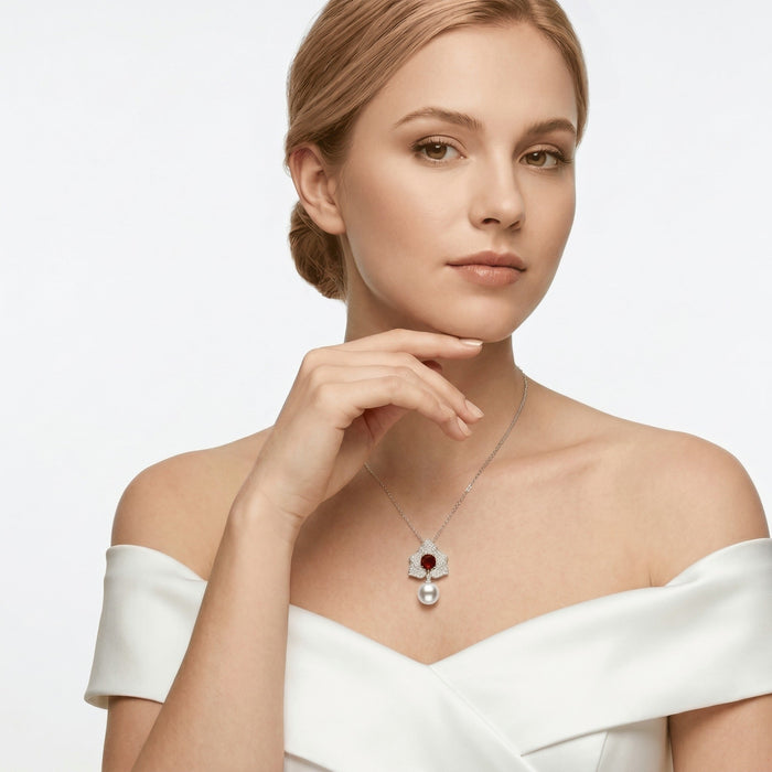Cascade Pearl Rosette Ruby Necklace - Gem Vivi