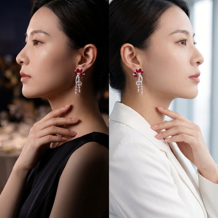 Crimson Bloom Drop Earrings - Gem Vivi