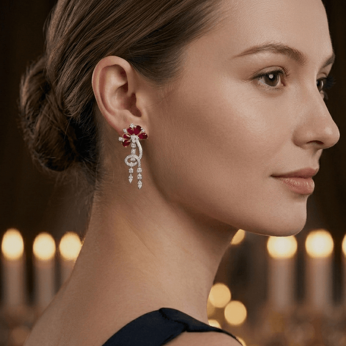Crimson Bloom Drop Earrings - Gem Vivi