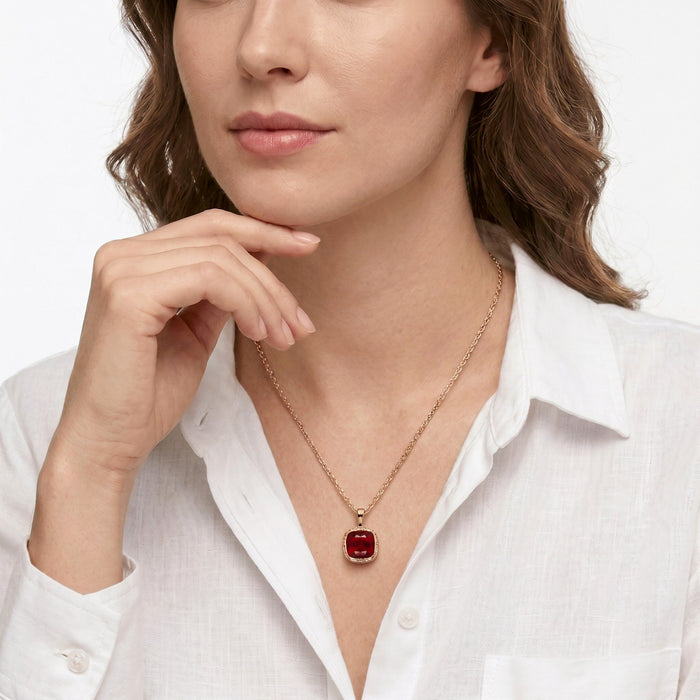 Crimson Glow Cushion Pendant Necklace - Gem Vivi