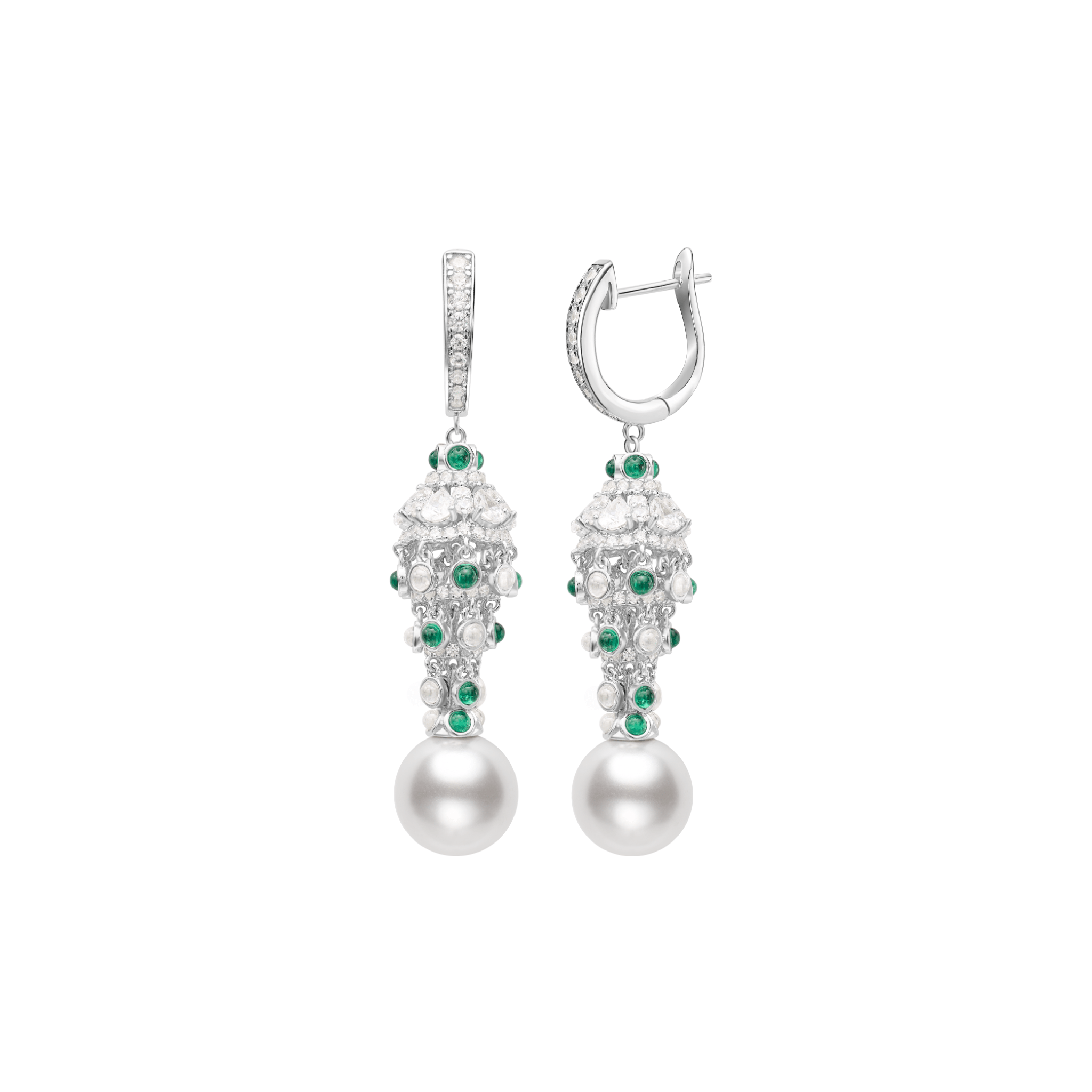 Elegant Pearl and Emerald Tassel Earrings - Gem Vivi