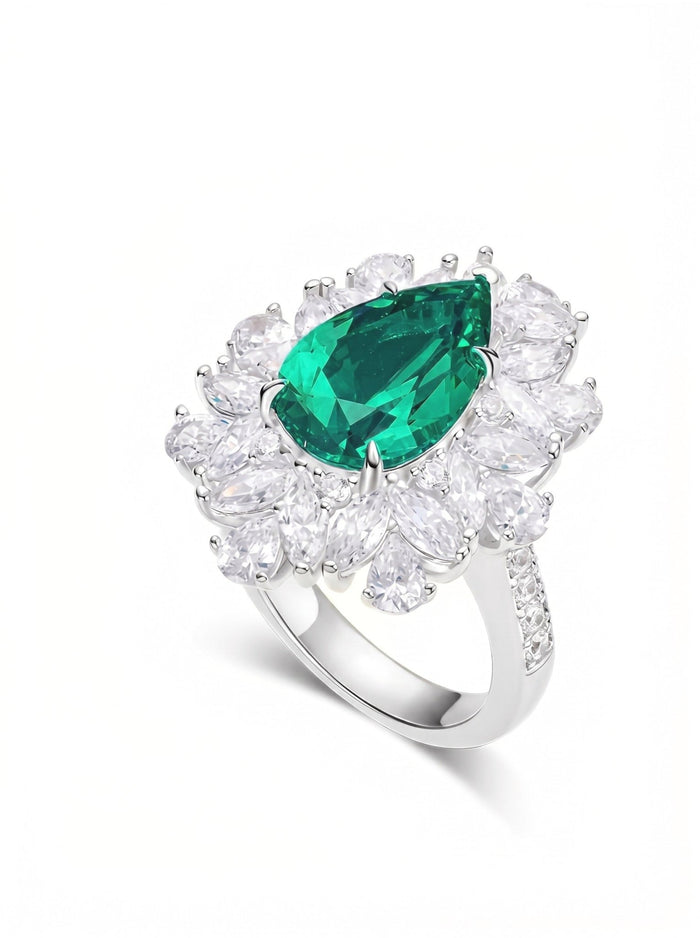 Emerald Cascade Harmony Halo Ring - Gem Vivi