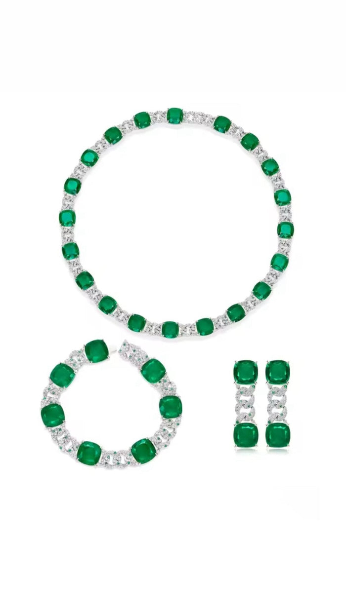 Emerald Chain Link Drop Earrings - Gem Vivi