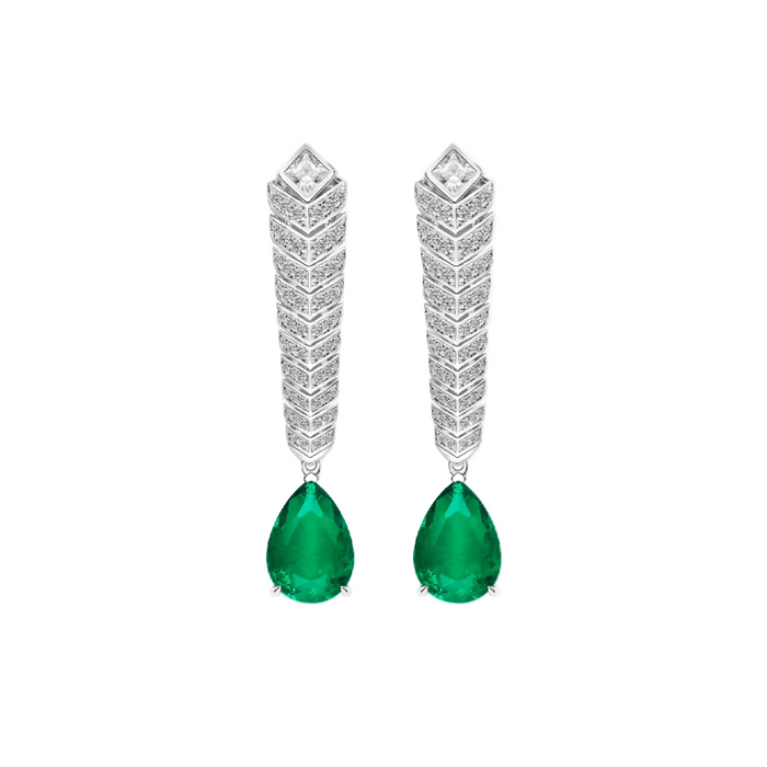 Emerald Drop Feather Earrings - Gem Vivi