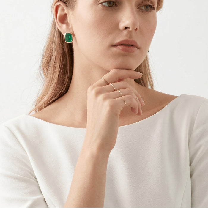 Emerald luxe Golden Stud Earrings - Gem Vivi