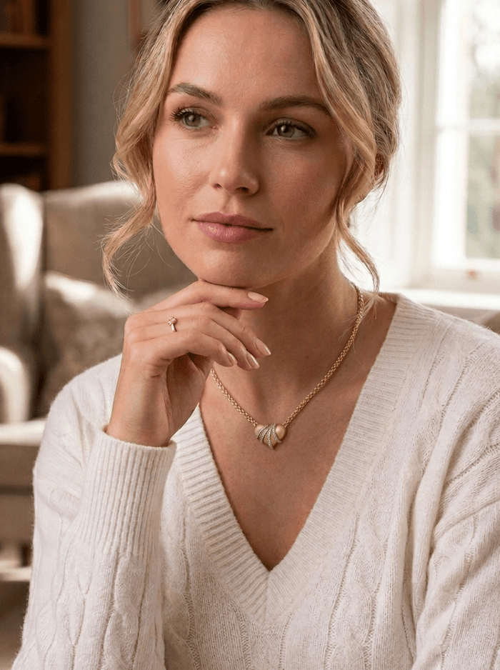 Golden Ribbon Heart Necklace - Gem Vivi