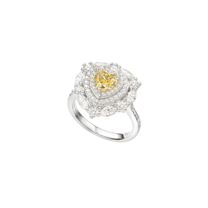 Heart Layered Canary Halo Ring - Gem Vivi