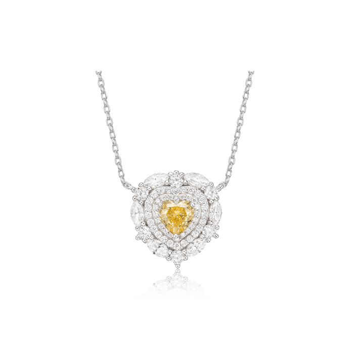 Heart Layered Canary Yellow Halo Necklace - Gem Vivi