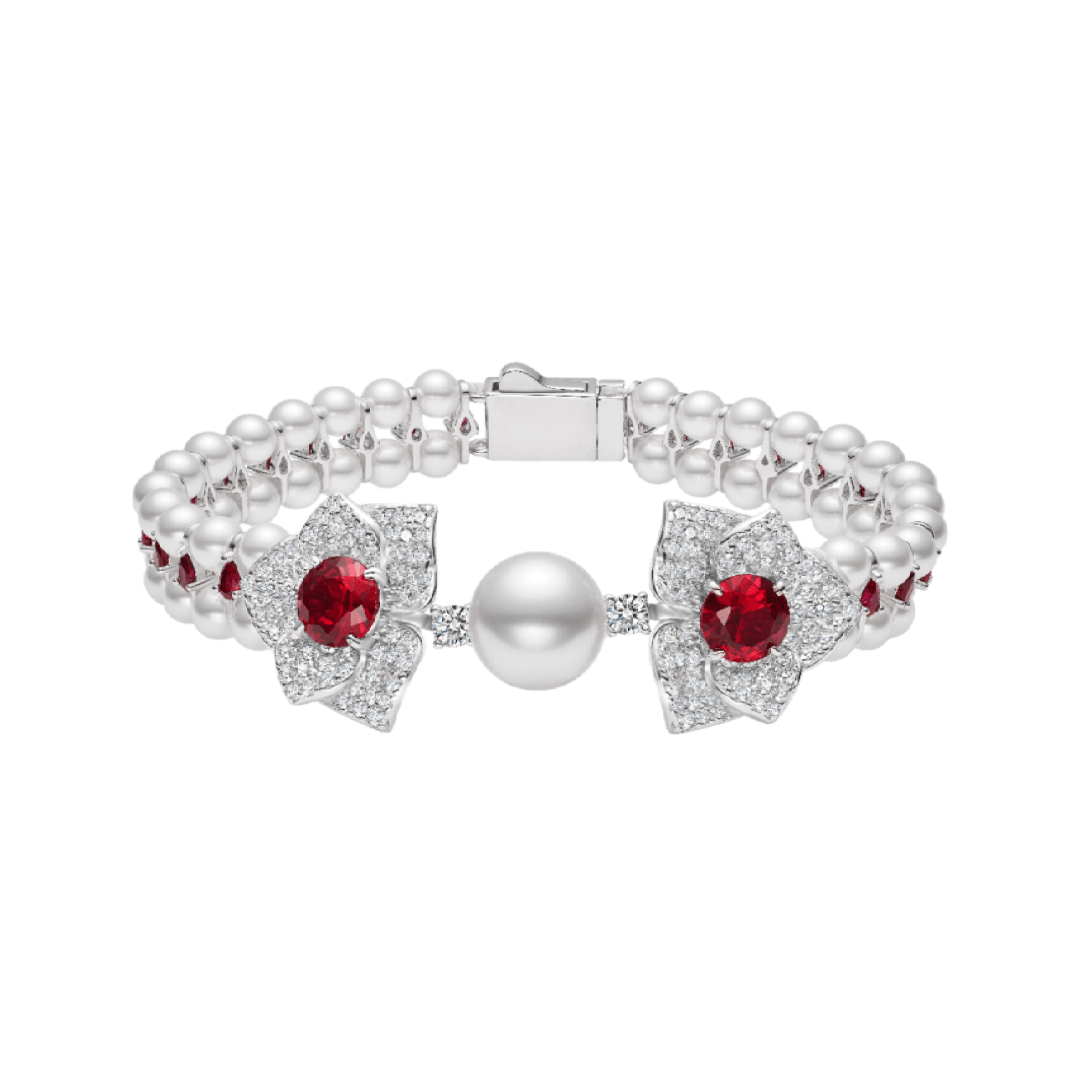 Pearl Rosette Cascade Ruby Bracelet - Gem Vivi