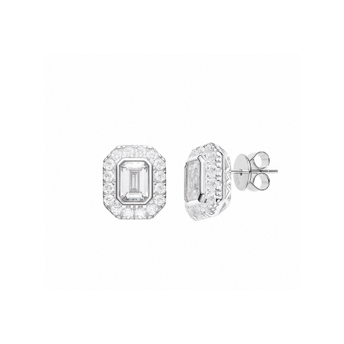 Radiant Emerald Halo Stud Earrings - Gem Vivi