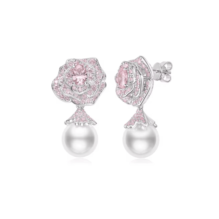 Rose Pearl Drop Sakura Pink Earrings - Gem Vivi