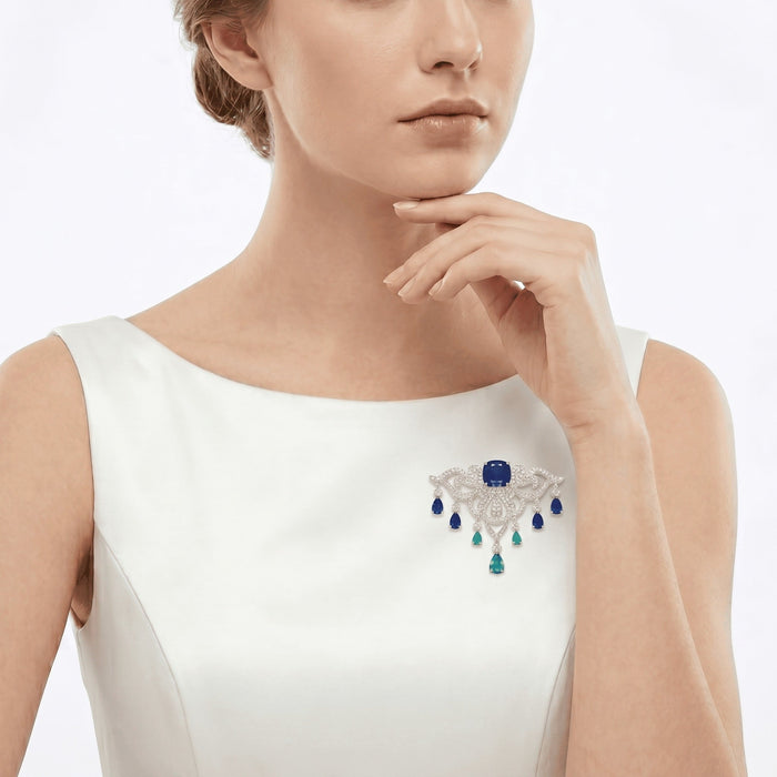Royal Sapphire Cascade Brooch - Gem Vivi