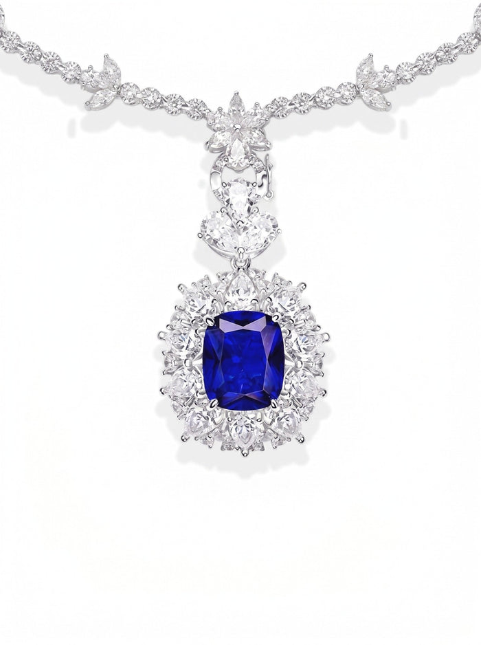 Royal Sapphire Halo Drop Necklace - Gem Vivi