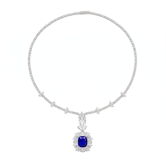 Royal Sapphire Halo Drop Necklace - Gem Vivi