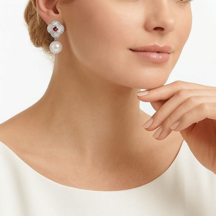 Ruby and Pearl Drop Earrings - Gem Vivi