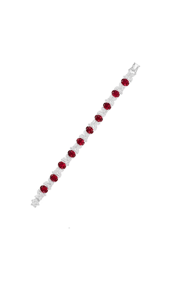 Ruby Oval Leaf Tennis Bracelet - Gem Vivi
