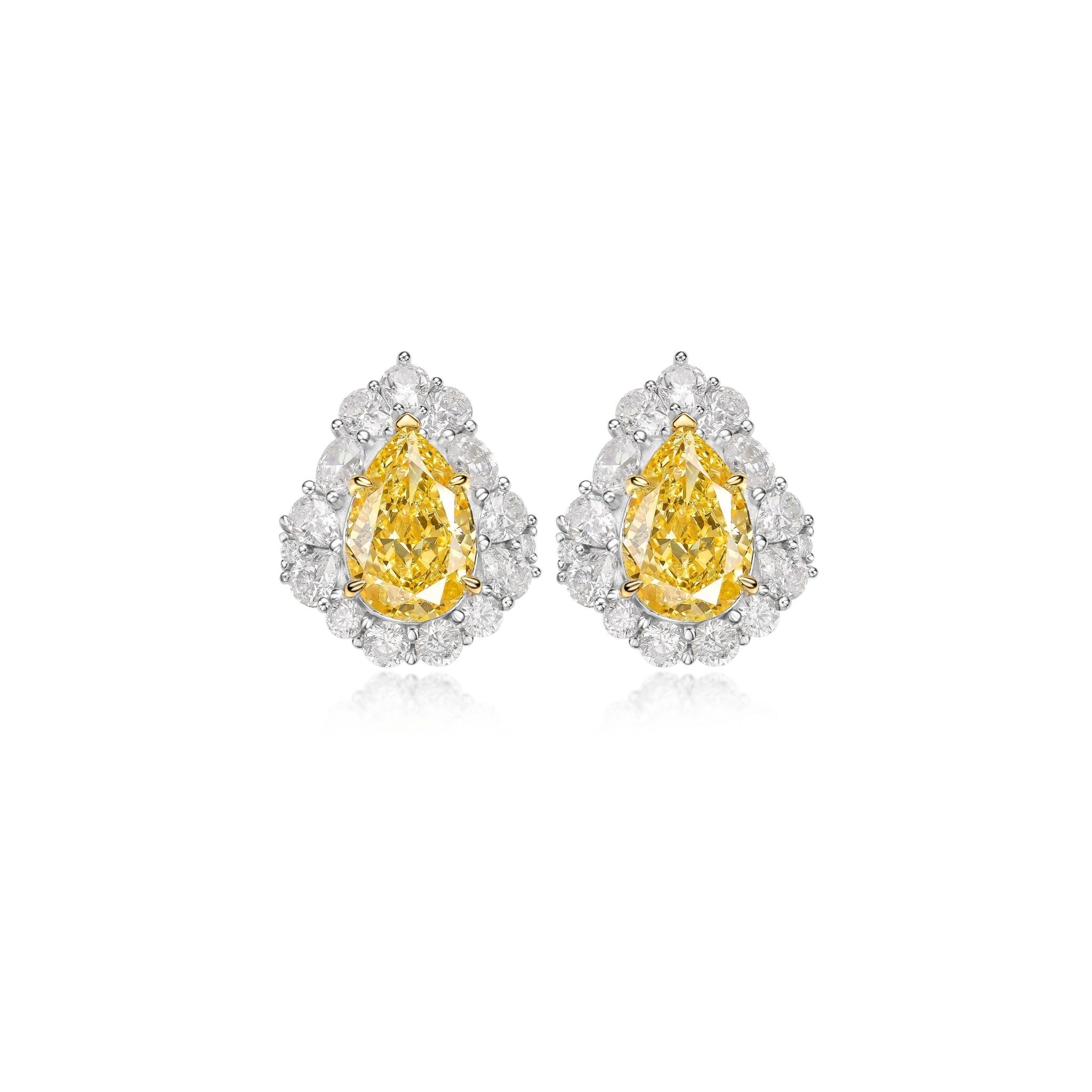 Teardrop Canary Yellow Halo Stud Earrings - Gem Vivi