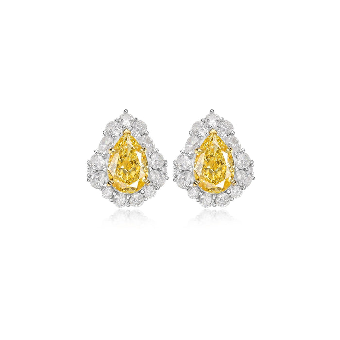 Teardrop Canary Yellow Halo Stud Earrings - Gem Vivi