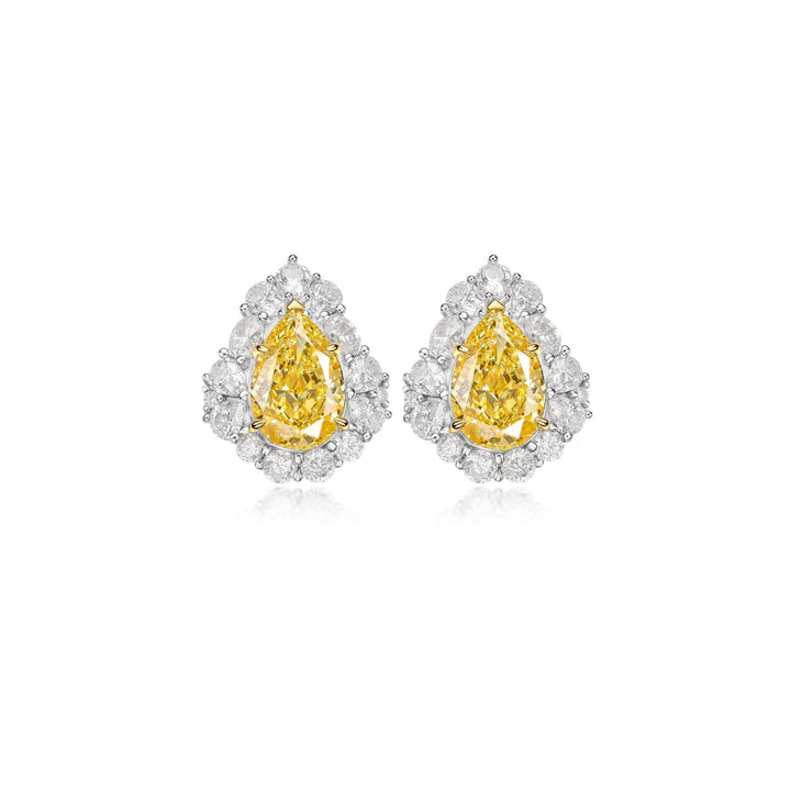 Teardrop Canary Yellow Halo Stud Earrings - Gem Vivi