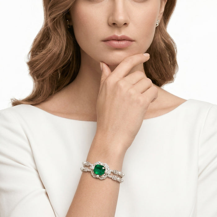 Verdant Emerald and Pearl Bracelet - Gem Vivi