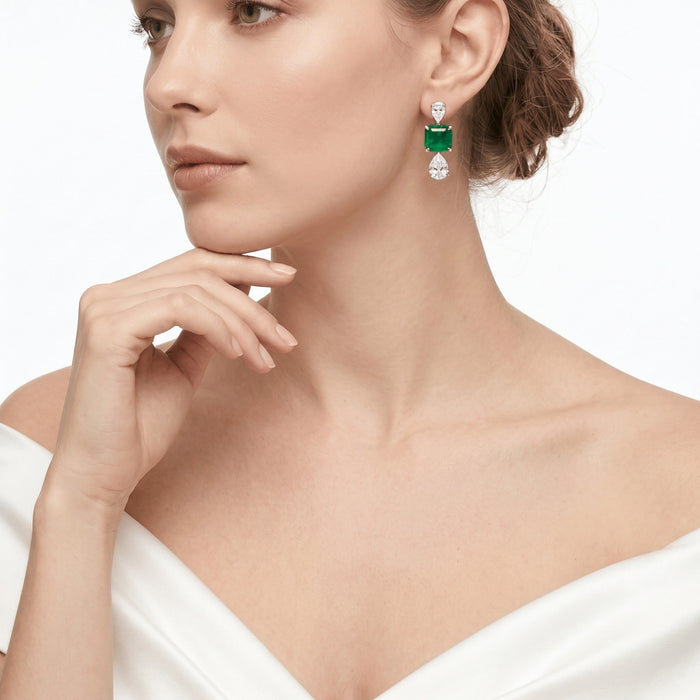 Verdant Sparkle Emerald Drop Earrings - Gem Vivi