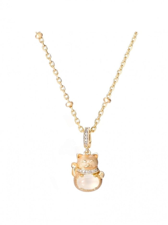 White Fortune Cat Necklace - Gem Vivi