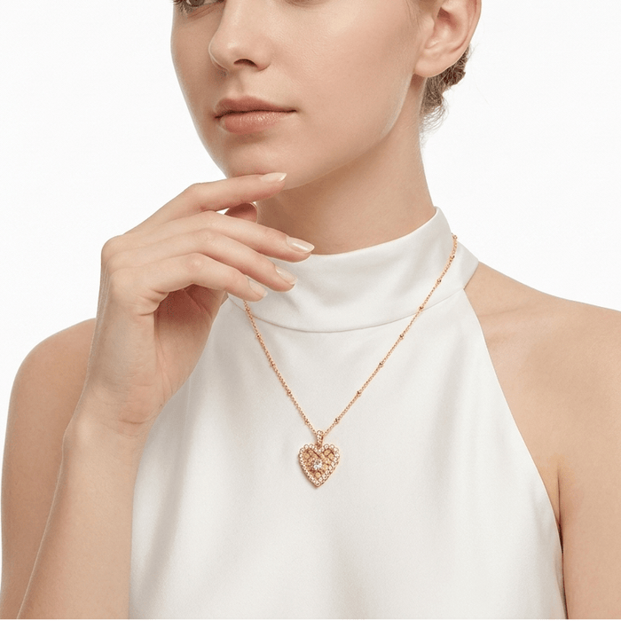 Woven Heart Pink Sparkle Necklace - Gem Vivi