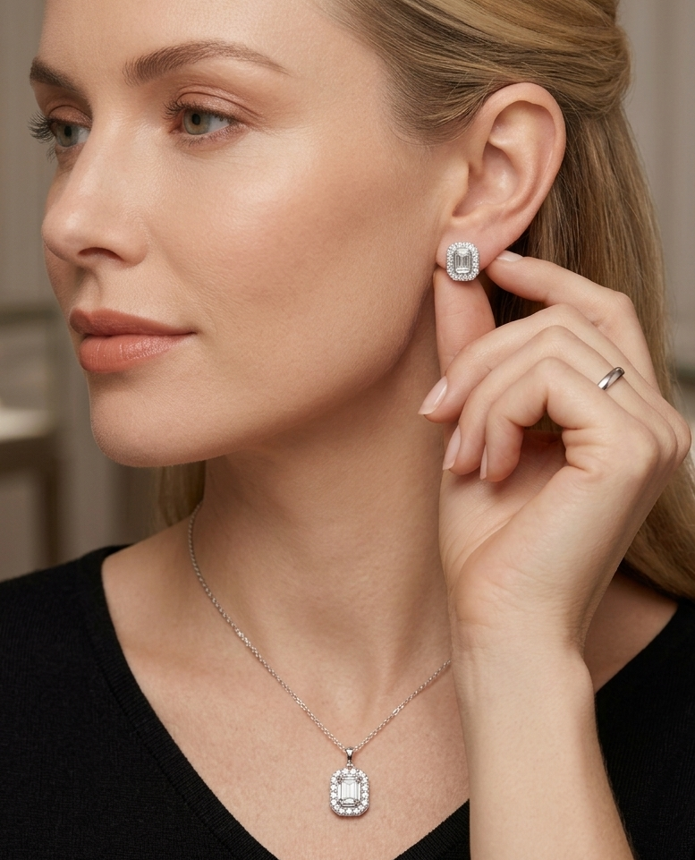Radiant Emerald Halo Necklace