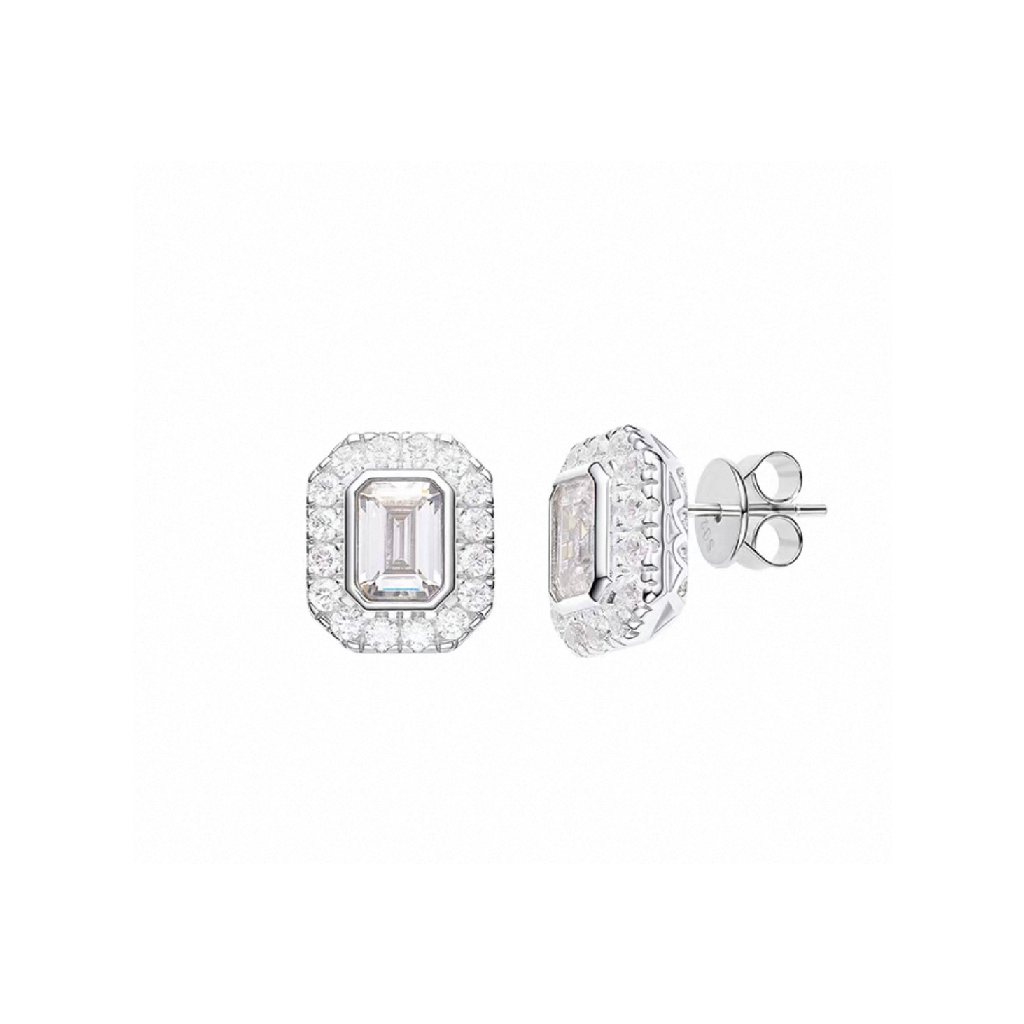 Radiant Emerald Halo Stud Earrings