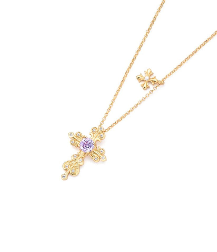Amethyst Cathedral Cross Necklace - Gem Vivi