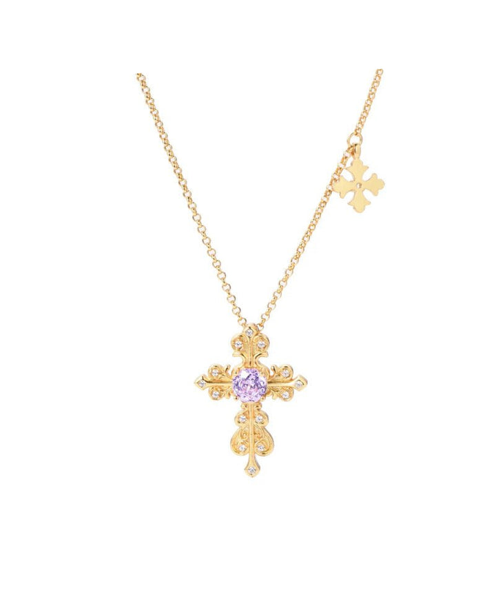 Amethyst Cathedral Cross Necklace - Gem Vivi