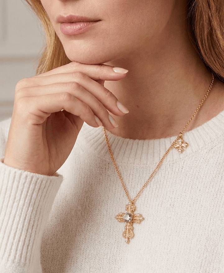 Amethyst Cathedral Cross Necklace - Gem Vivi
