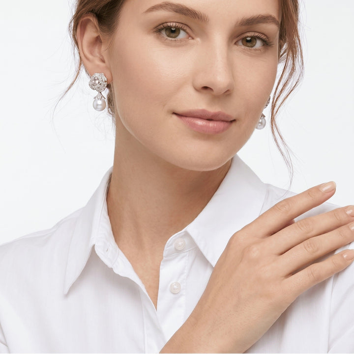 Angel's Rose Pearl Drop Earrings - Gem Vivi