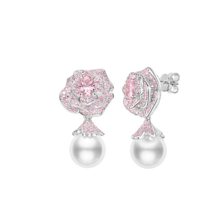 Angel's Rose Pearl Drop Earrings - Gem Vivi