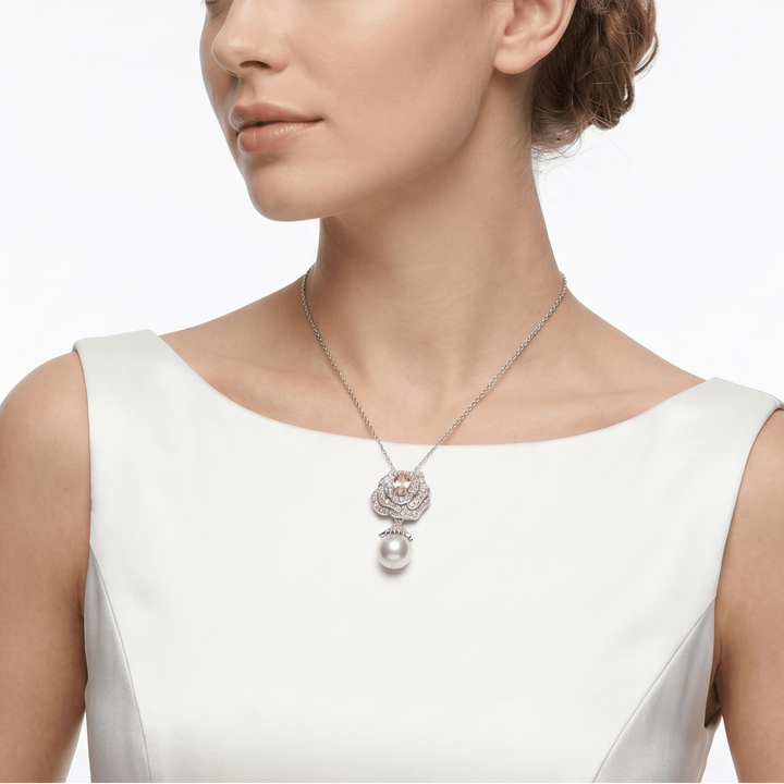 Angel's Rose Pearl Drop Necklace - Gem Vivi