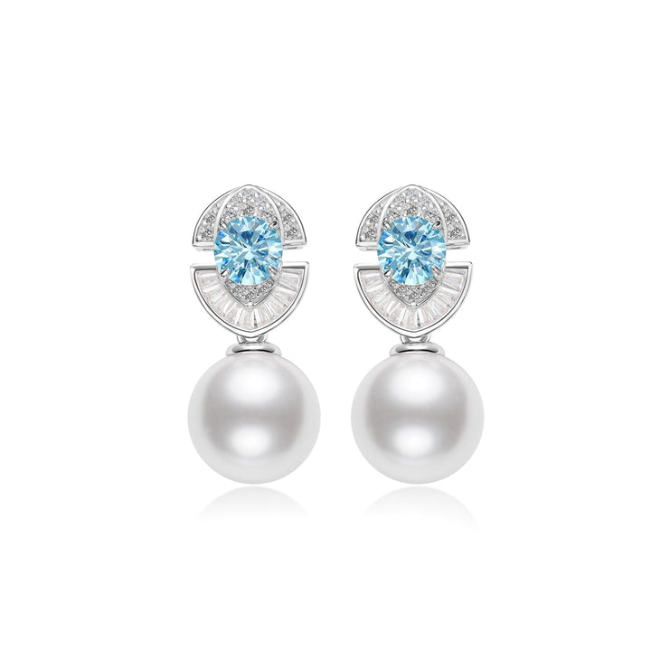 Aquamarine and Pearl Drop Earrings - Gem Vivi