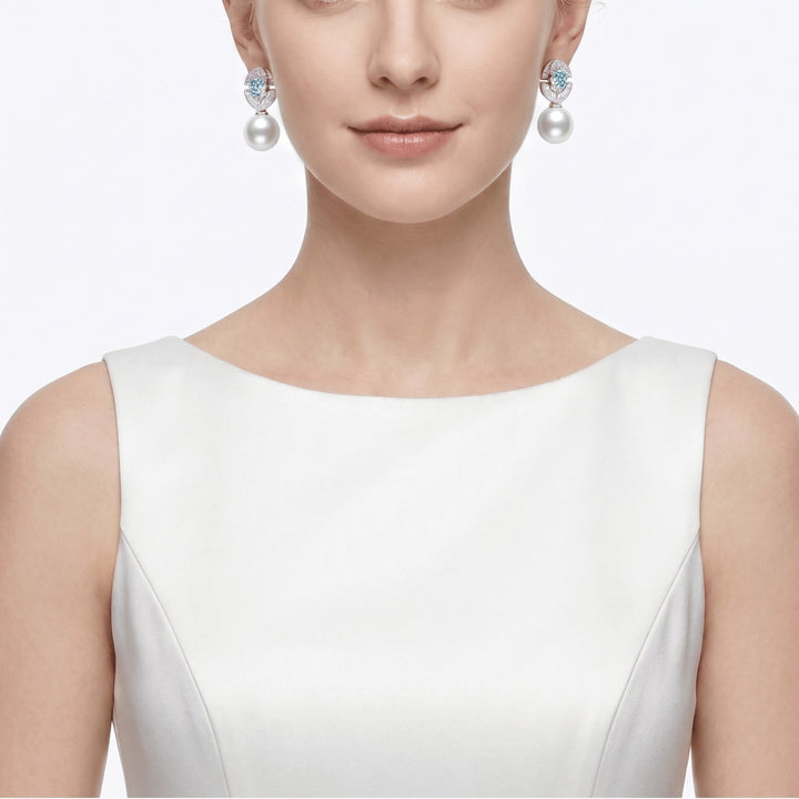 Aquamarine and Pearl Drop Earrings - Gem Vivi