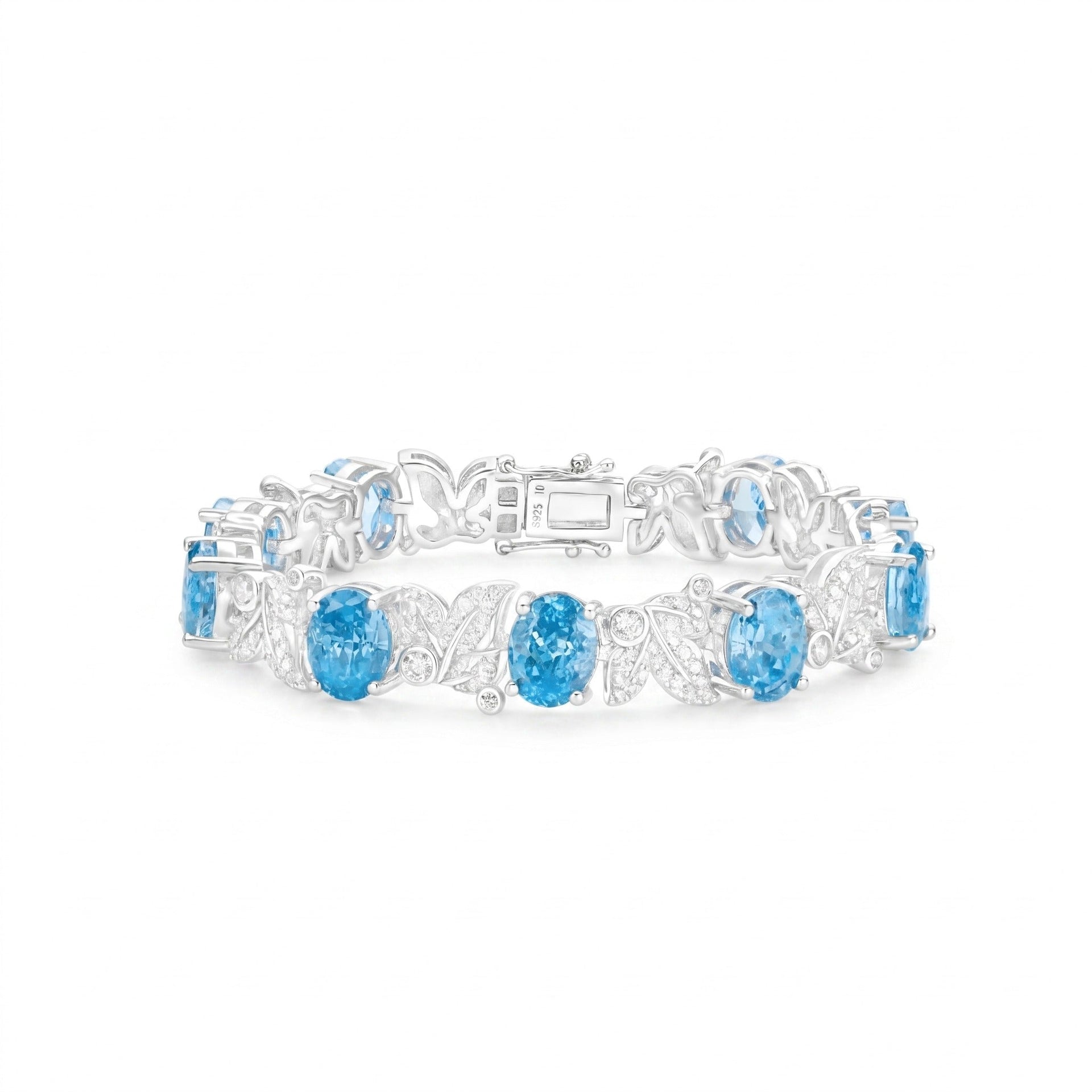 Aquamarine Oval Leaf Tennis Bracelet - Gem Vivi